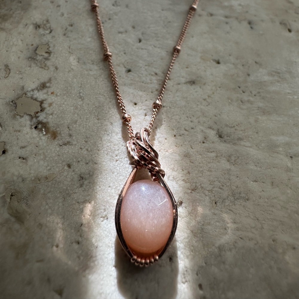COMBO* 14k Rose Gold Filled Pink Moonstone Necklace Chain and Pendant - Picture 1 of 8